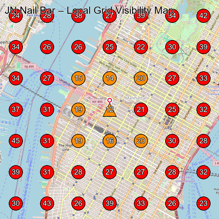 JN Nail Bar GeoGrid visibility map for Laser Hair Removal Service in suite 7